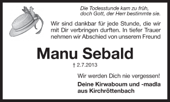 Traueranzeige von Manu Sebald von Pegnitz-Zeitung
